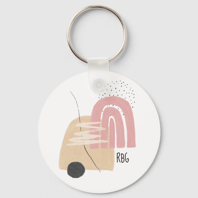 Geometric Pattern Modern Design Monogram Keychain (Front)