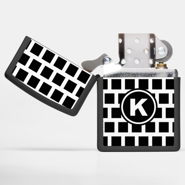 Geometric Pattern Modern Monogram Black and White Zippo Lighter (Opened)