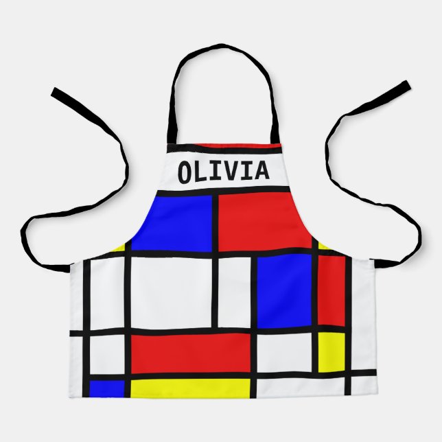 Geometric Pattern Mondrian Art Style Modern Apron (Front)