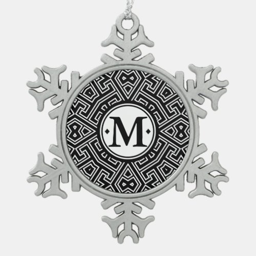 Geometric Pattern Monogram Black and White ID149 Snowflake Pewter Christmas Ornament