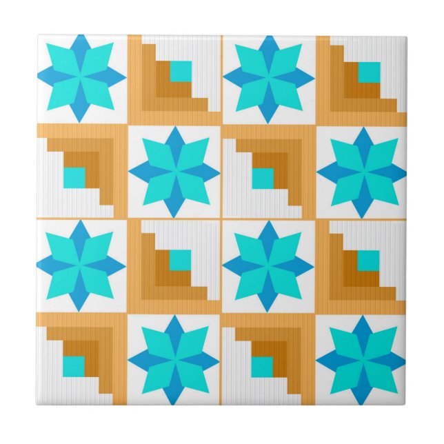 Geometric pattern multicolored patchwork ceramic tile (Front)