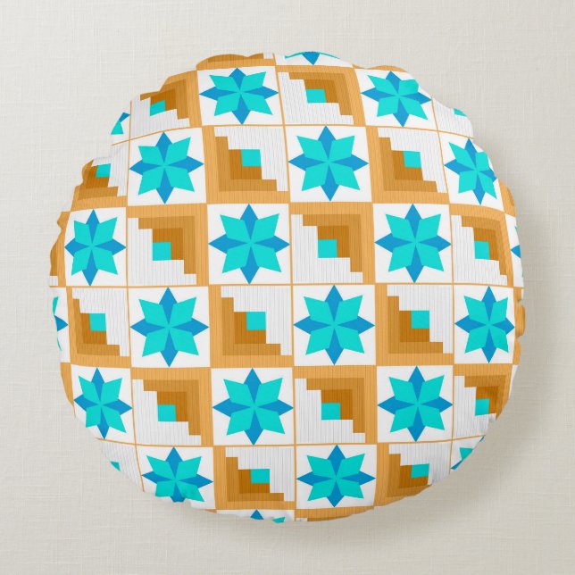 Geometric pattern multicolored patchwork round pillow (Front)