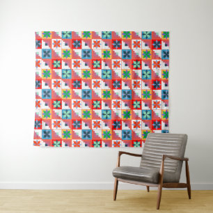 Geometric pattern multicolored patchwork tapestry