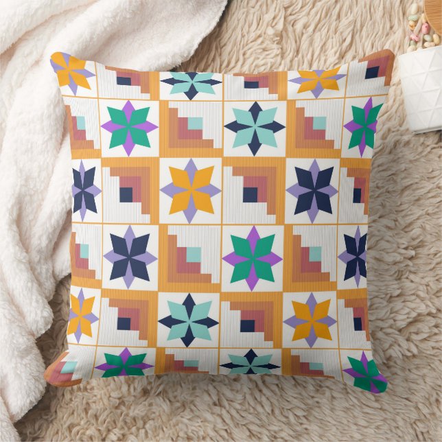 Geometric pattern multicolored patchwork throw pillow (Blanket)