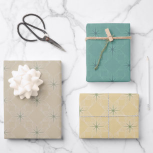 Geometric Pattern   Muted Teal, Gold and Taupe Wrapping Paper Sheets