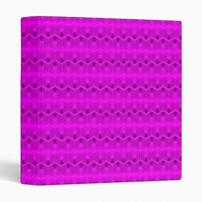 geometric pattern neon fuchsia color 3 ring binder (Front/Spine)