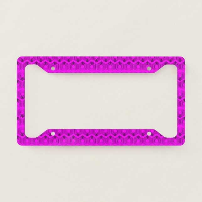 geometric pattern neon fuchsia color license plate frame (Front)