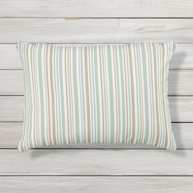 Geometric pattern of brown and green lines outdoor pillow (Front)