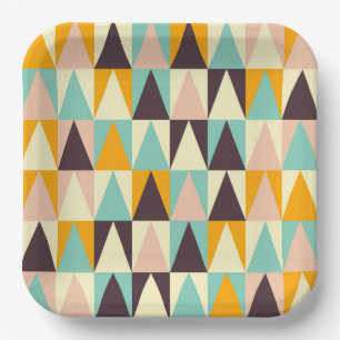 Geometric pattern of multi-colored triangles paper plates