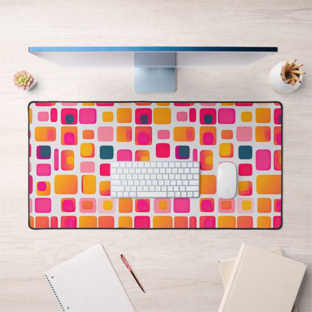 Geometric Pattern of Square Color Blocks Pink  Desk Mat (Office 1)