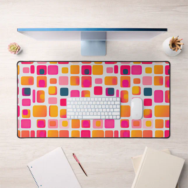 Desk Rug Pattern Geometric Pattern of Square Color Blocks Pink Desk Mat | Zazzle