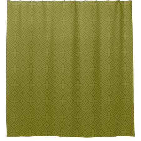 Geometric Pattern Of Two Tone Olive Green Retro Shower Curtain