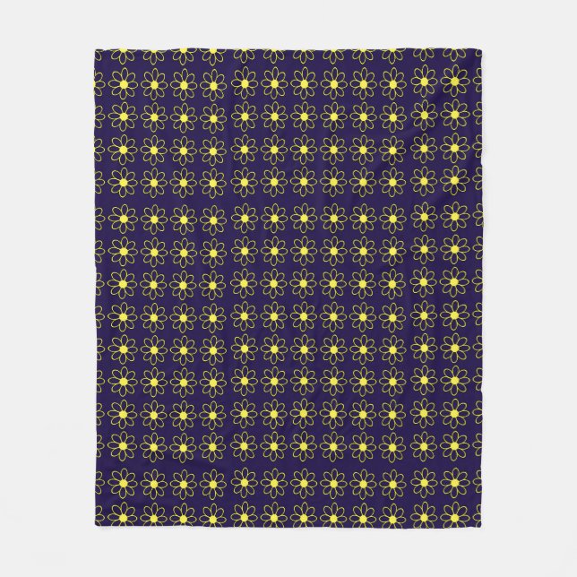 Geometric Pattern of Yellow Daisy Flowers Fleece Blanket (Front)