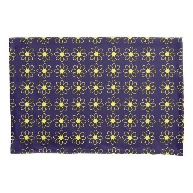 Geometric Pattern of Yellow Daisy Flowers Pillow Case (Front)