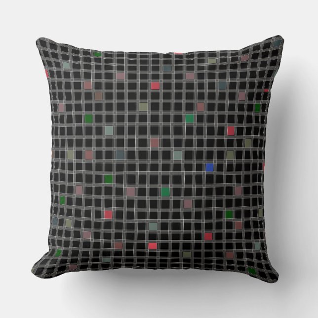 Geometric pattern on a black background checkered throw pillow (Front)