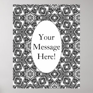 Geometric Pattern Oval Border Adult Coloring Page Poster