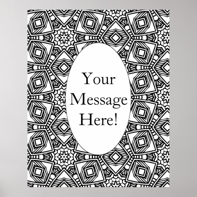 Geometric Pattern Oval Border Adult Coloring Page Poster (Front)
