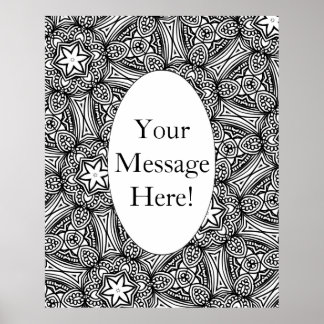 Geometric Pattern Oval Border Adult Coloring Page Poster