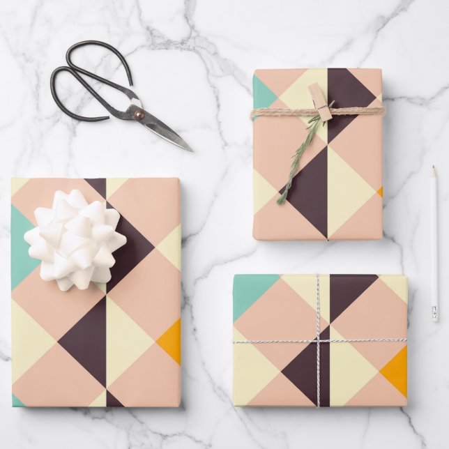 Geometric pattern overlapping diamonds & triangle wrapping paper sheets (Front)