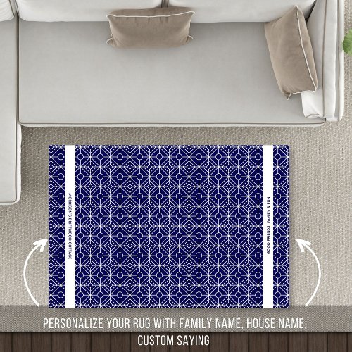 Geometric Pattern Personalized Text Navy Blue Rug