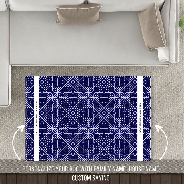 Geometric Pattern Personalized Text Navy Blue Rug (Creator Uploaded)