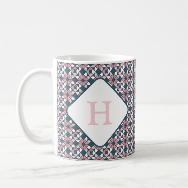 Geometric Pattern Pink & Teal Coffee Mug (Left)
