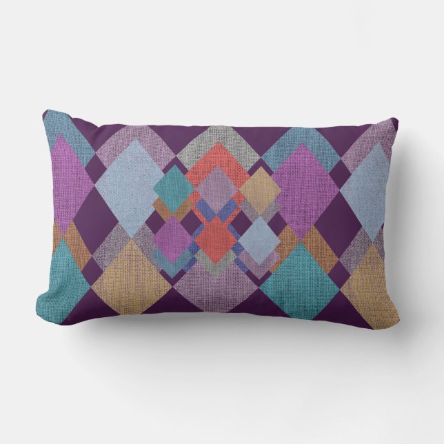 Geometric Pattern Purple Lilac blue Orange Yellow Lumbar Pillow (Front)