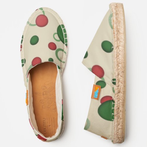 Geometric Pattern Red and Green on Chosen Color Espadrilles