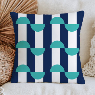 Geometric Pattern Retro Mid Century Modern Blue Throw Pillow
