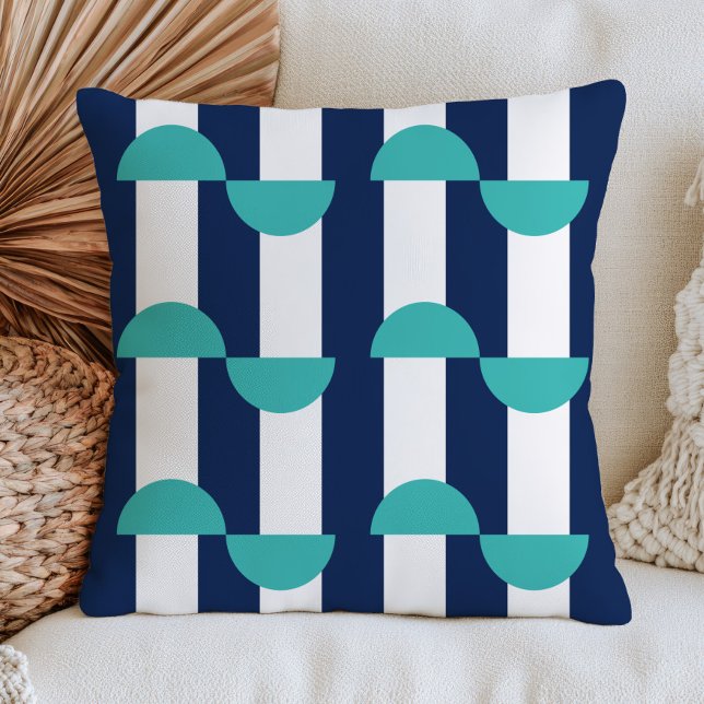 Geometric Pattern Retro Mid Century Modern Blue Throw Pillow (Creator Uploaded)