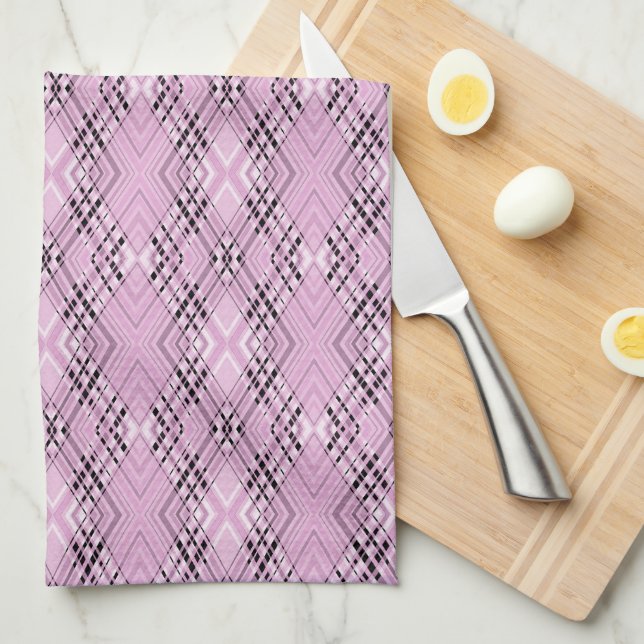 Geometric pattern retro pink diamonds kitchen towel (Quarter Fold)