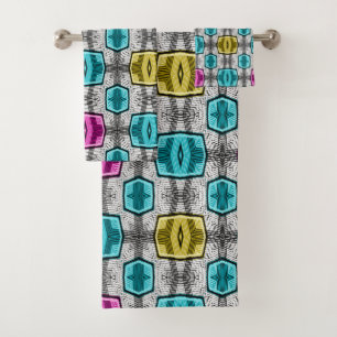 Geometric pattern retro sixties bath towel set