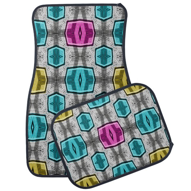 Geometric pattern retro sixties car floor mat (Set)