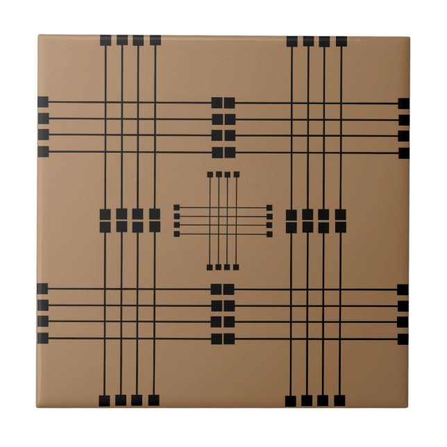 Geometric Pattern | Squares | Lines | Brown | Ceramic Tile (Front)