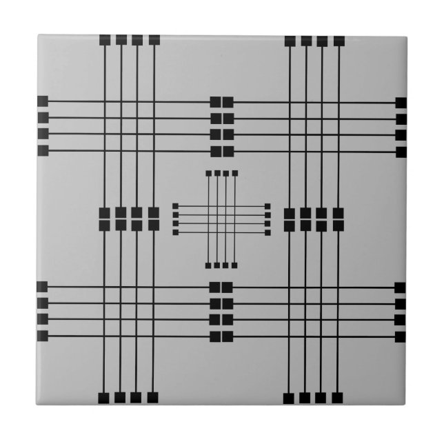 Geometric Pattern | Squares | Lines | Gray | Ceramic Tile (Front)