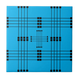Geometric Pattern Squares Lines Sky Blue Ceramic Tile