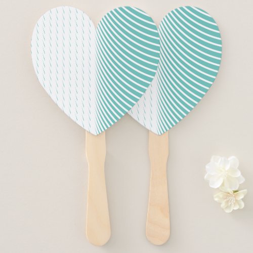 Geometric Pattern Teal Blue White Abstract Wedding Hand Fan