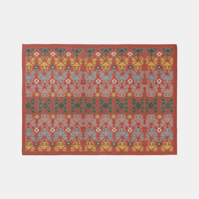 Geometric Pattern Turkish Kilim Style Rug (Front)