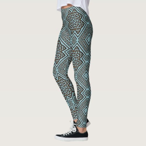 Geometric Pattern Turquoise Gold ID161 Leggings