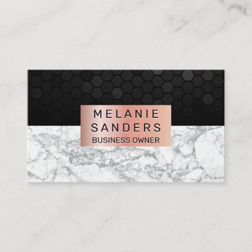 Geometric Pattern  White Marble  Rose Gold Frame Business Card