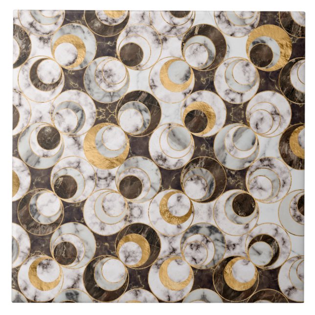 Geometric Pattern - White Marble Texture and Gold Ceramic Tile (Front)