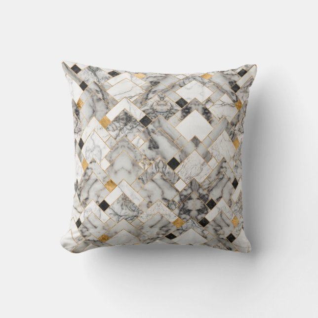 Geometric Pattern - White Marble Texture and Gold Throw Pillow (Front)