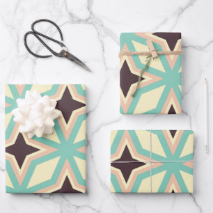 Geometric pattern with alternating dark star shape wrapping paper sheets