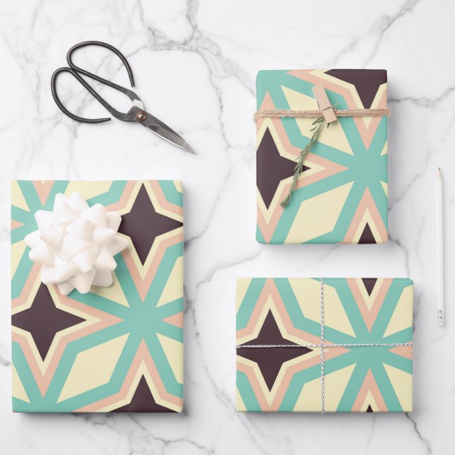 Geometric pattern with alternating dark star shape wrapping paper sheets (Front)