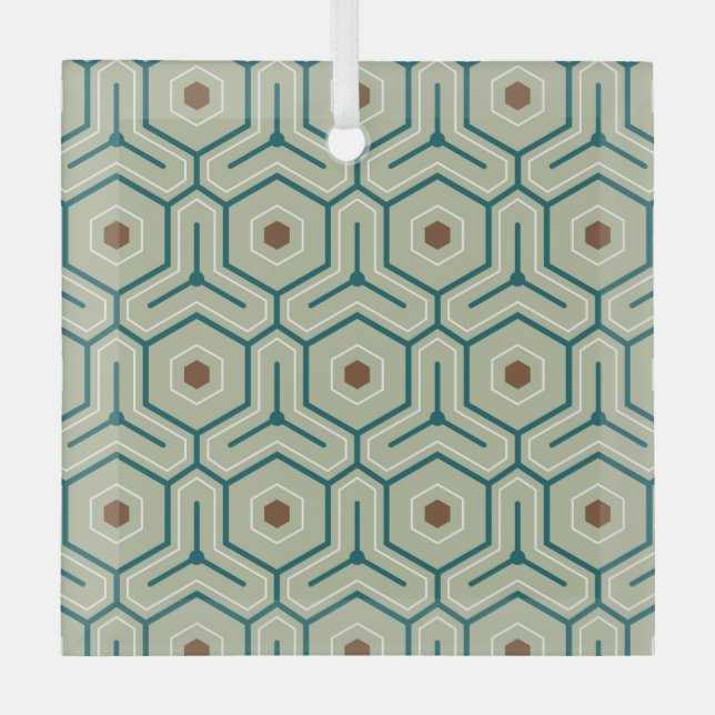 Geometric pattern with interlocking hexagons glass ornament (Front)