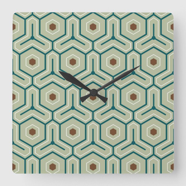 Geometric pattern with interlocking hexagons square wall clock (Front)