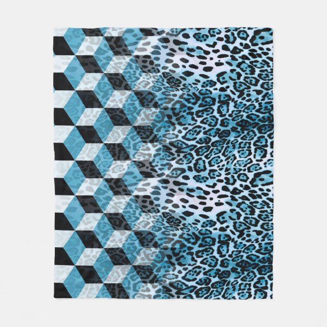 Geometric pattern with leopard skin, leopard patte fleece blanket (Front)