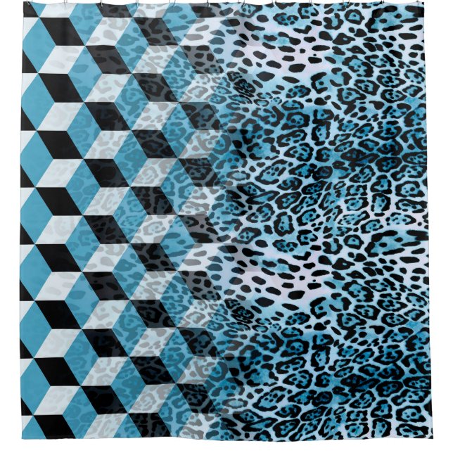 Geometric pattern with leopard skin, leopard patte shower curtain (Front)