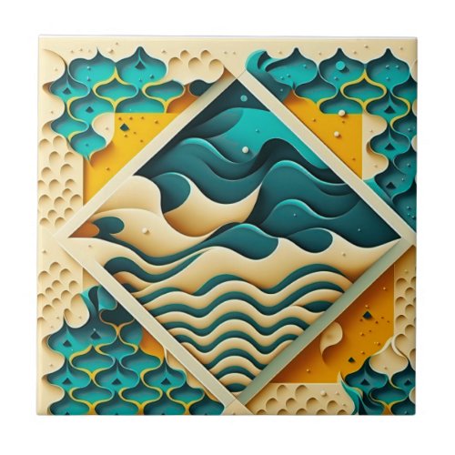 Geometric pattern with ocean and sand elements   ceramic tile