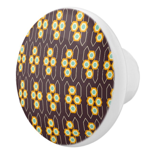 Geometric pattern with orange and blue hexagons ceramic knob (Right)